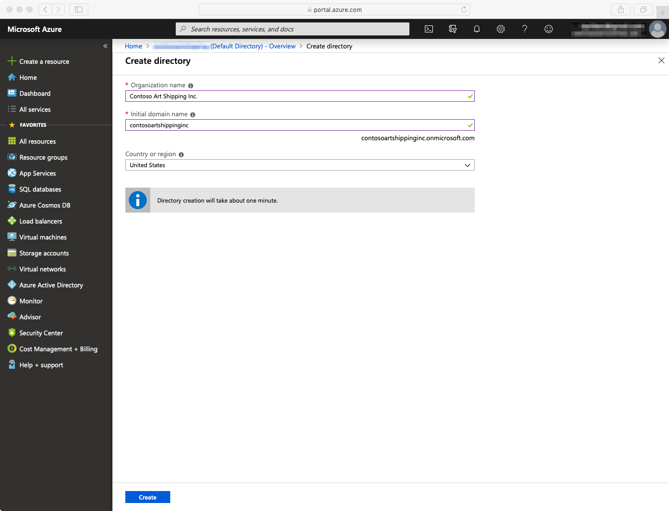 AAD - Directory creation form