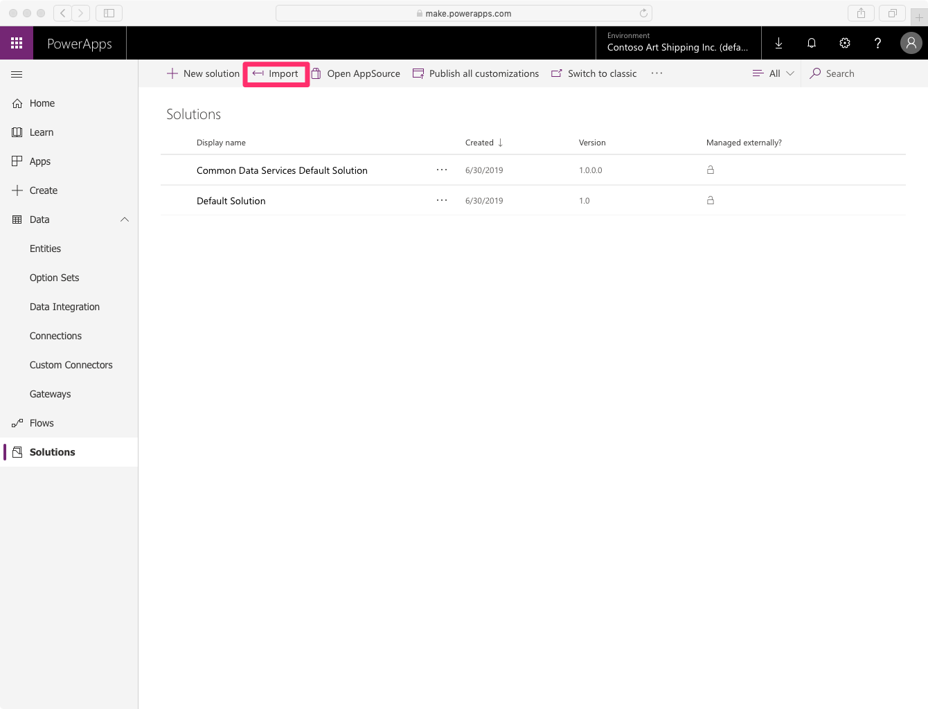 PowerApps – Import a solution