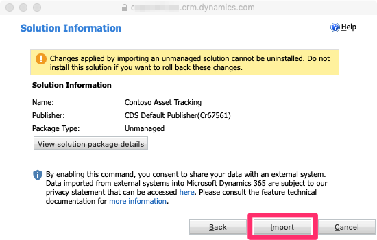 PowerApps – Import solution - confirm import