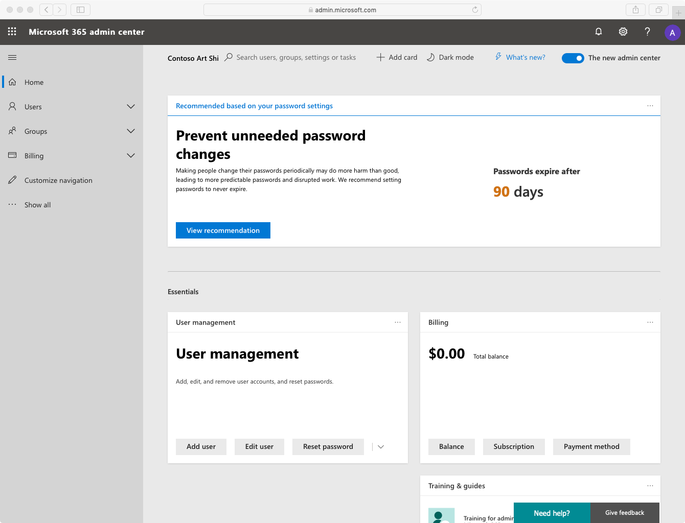 Microsoft 365 Admin Center - Homepage